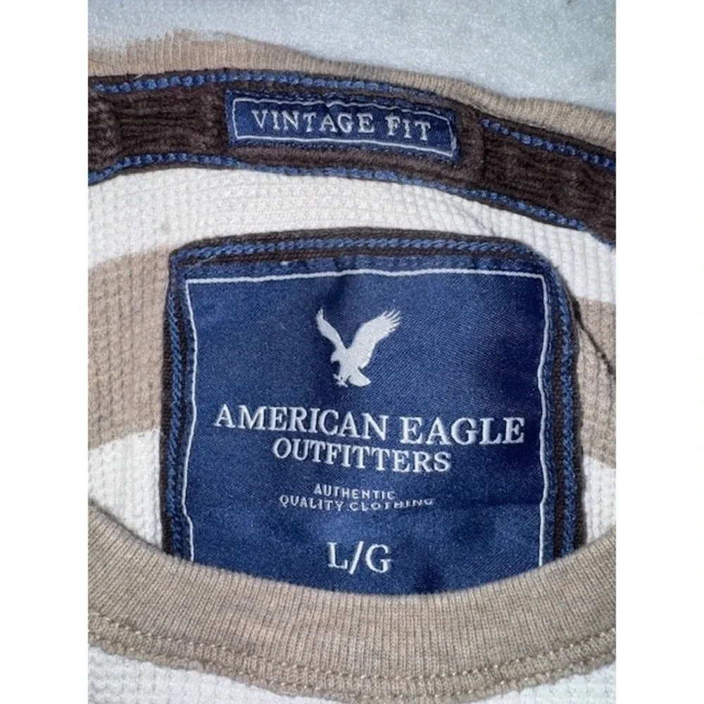 Vintage Y2K‎ Grunge Preppy Hollister Shirt Long Sleeve LRG Waffle Striped Brown